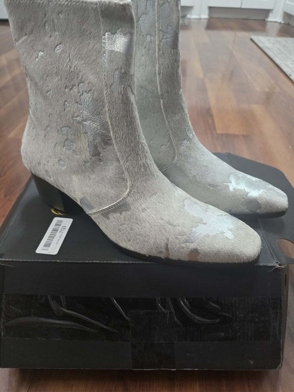 OSSTONE Silver Leather Chelsea Horse Hair Dress Boots Zipper-up MEN Retro READ - Picture 2 of 12